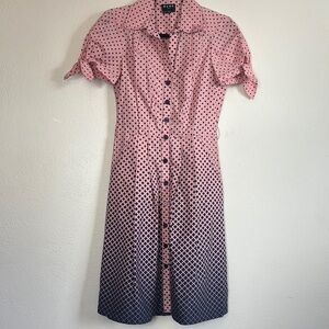 Pink and Black Polka Dot Dress BCBG Paris 50s inspired pleated button down dress